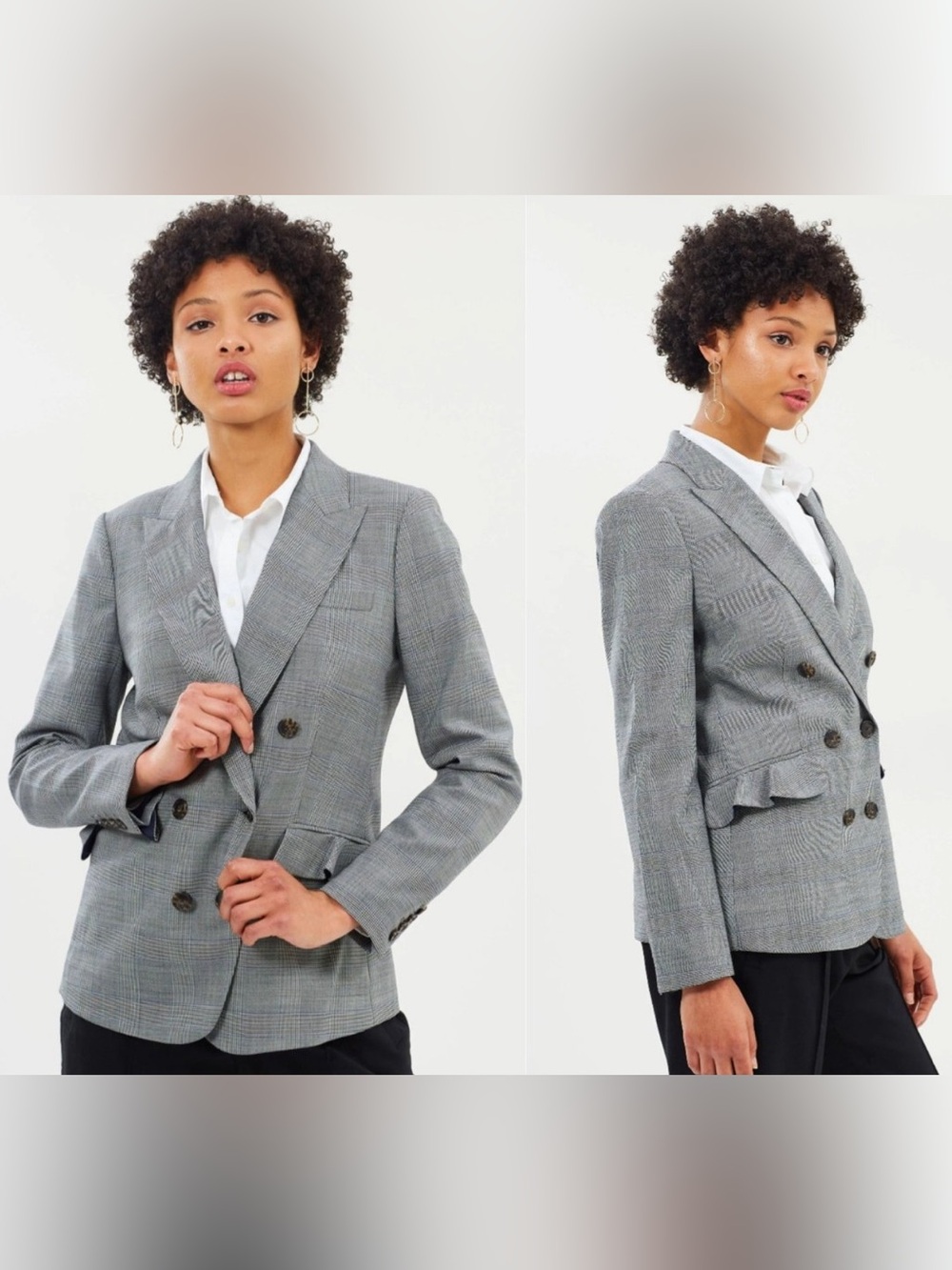 J. Crew Gray Glen Plaid Double-Breasted Peplum Blazer